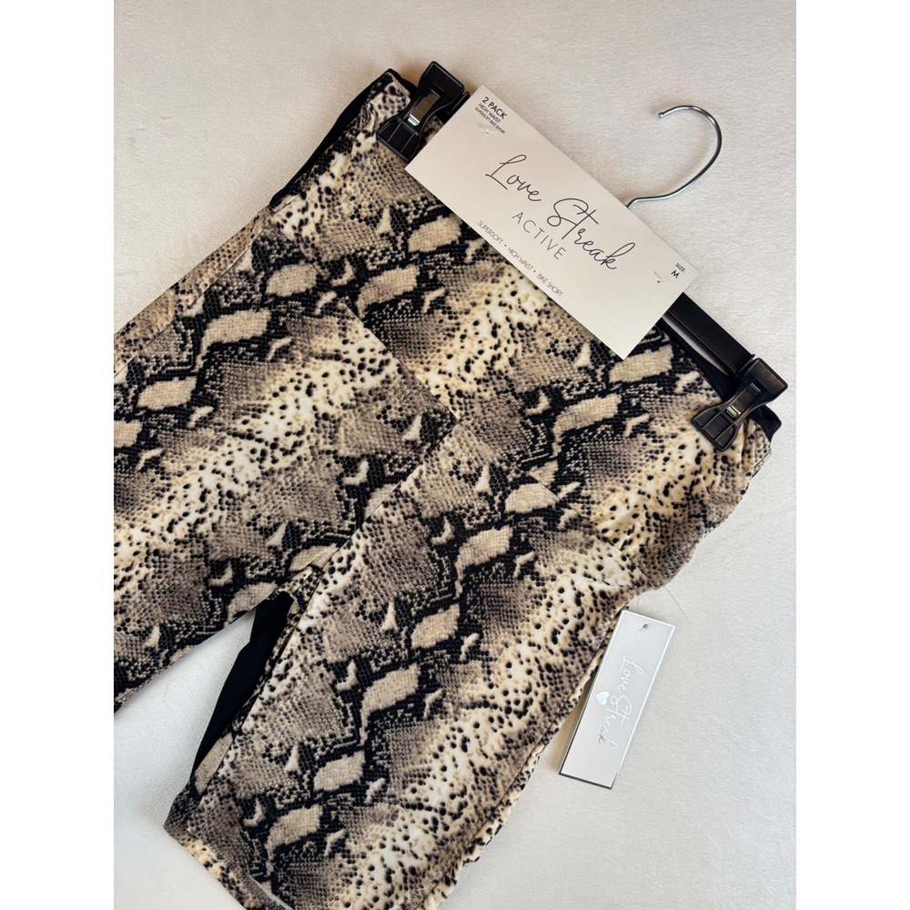 Love Streak Women's‎ Active Bike Shorts 2 Pack High Waist Snakeskin Medium New